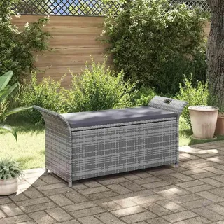 vidaXL Sitzbank mit Stauraum und Kissen Grau 138 cm Poly Rattan - Grau