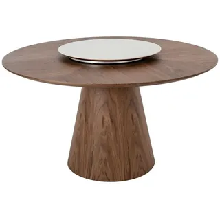 Angel Cerda Esstisch Esstisch drehbarer runder Walnuss Ø135/75 cm , Walnussfarben, Weiß , Holz, Stein , 135x75x135 cm , Esszimmer, Esstische