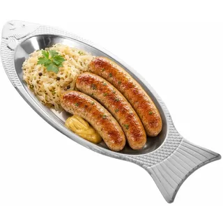 Lurrose Edelstahl Fischplatte, Fischförmiger Servierteller, 39cm | Servierplatte für Fisch, Fleisch, Meeresfrüchte und Snacks, robuste Edelstahl Platte für Küche, Restaurant und Zuhause
