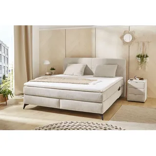 Jockenhöfer Boxspringbett »Kira in den Breiten 160x200 & 180x200cm« inkl. LED-Bel., USB-Ladeports, 7-Zonen-Matr., Topper, div. Härtegrade beige 444/17, , 22979810-0 Chenille