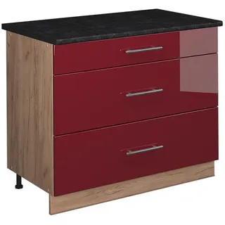 Vicco Unterschrank Fame-Line 100 x 82 x 60 cm Bordeaux Hochglanz/Goldkraft Eiche