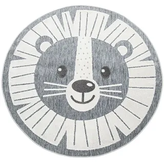 Paco Home Kinderteppich »Tweet 464« rund Spielteppich 3D Effekt Löwe, In- und Outdoor geeignet, grau Ø 200 cm Rund