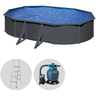 Gre Ovaler Pool mit Anthrazitoptik 610x375x120 cm - Aufstellpool mit Stahlwand
