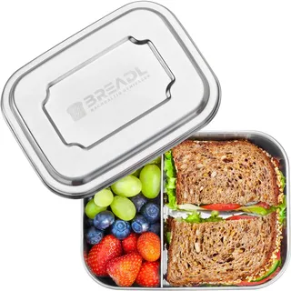 BREADL Edelstahl Brotdose, Feste Trennwand und 2 Fächer, Silikonfrei, Rostfrei, Spülmaschinenfest, Kleine 1000ml Lunchbox und Brotzeitbox aus lebensmittelechtem Metall für Kinder und Erwachsene