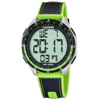 Calypso Uhr Digital Herren aus Kautschuk Schwarz grün | Sportuhr, Widerstandsfähiges Glas, Wasserdicht 10 ATM K5887/2