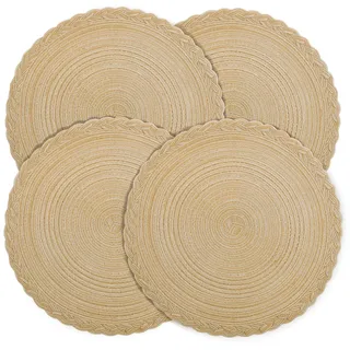 fanquare Runde Platzsets 4er Set Hitzebeständige Geflochtene Platzsets für Küchentisch 38cm Khaki Runde Waschbare Tischsets