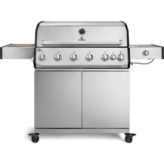 BURNHARD® Fat FRED Deluxe Gasgrill 6-Brenner, Gusseisenrost, Edelstahl | 900°C Infrarot-Zone, Heckbrenner, Seitenkocher, Aludruckguss-Edelstahl-Brennkammer, 27.2 kW Leistung