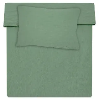 Baby Musselin-Bettwäsche 100 x 135 cm Kinderbettwäsche - Musselin Bettbezug & Kissenbezug 40x60 mit Reißverschluss – Babybettwäsche Junge Mädchen Kleinkind Oeko-Tex Grün