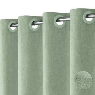 Hotelstil Duschvorhang Leinen mit Wasserdichte Beschichtung, 230GSM Stoff Textil Duschvorhänge für Dusche und Badewanne, Großer Ösen, Waschbar Badvorhang, Beschwerter Saum, 183x191cm, Salbeigrün