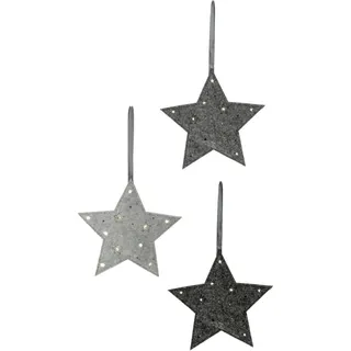 Weihnachtsstern Filz 3er Set 12 LED Stern grau anthrazit Weihnachtsbeleuchtung - Grau