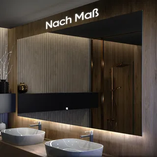 Badspiegel 120x60 cm - Horizontal mit LED Beleuchtung - LED Farbe Kaltweiß 7000K - T104 - Touch Schalter - Individuell Nach Maß - Beleuchtet Wandspiegel Lichtspiegel Badezimmerspiegel - Transparent