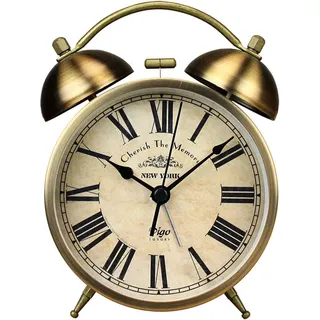 Maxspace Goldene Tischuhr aus Metall, Retro, Vintage, nicht tickend, kleiner Wecker, batteriebetrieben, leises Quarzwerk, HD-Glas, Schreibtischuhr für Schlafzimmer, Wohnzimmer, Innendekoration, Kinder