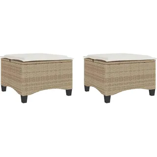 vidaXL Gartenhocker Mit Kissen 2 Stk. Beige 55/55/36 Cm Poly Rattan , Creme , Kunststoff , Rechteckig , 55x36x55 cm , Gartenmöbel, Gartensessel, Gartenhocker