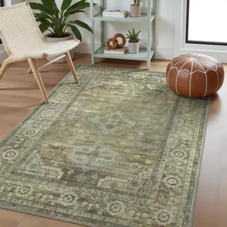 GENIMO Boho Vintage Teppich, Waschbar & rutschfest, Kurzflor Teppich für Wohnzimmer, Schlafzimmer oder Esszimmer, Stilvoller Carpet, Kupfer Braun, 120x170 cm