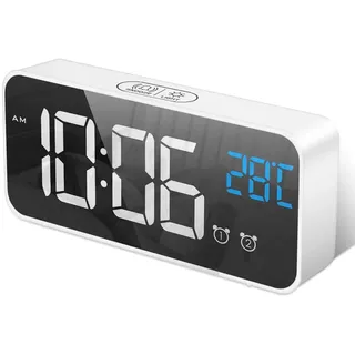HOMVILLA Wecker Digital mit Große LED Temperaturanzeige, Digitaler Wecker mit Dual Alarm, Snooze, 4 Stufen Einstellbarer Helligkeitsdimmer und 10 Musik für Nachttisch Schlafzimmer