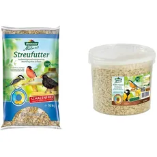 Dehner Natura Wildvogelfutter, schalenfreies Streufutter, 10 kg & Natura Wildvogelfutter, halbe/ganze Erdnüsse, 5 l (3.4 kg)