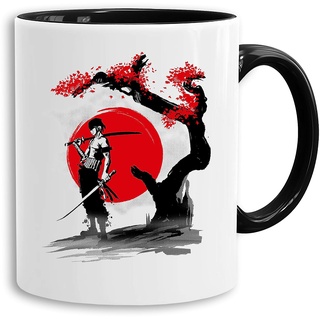 Red Sun Zoro - Tasse Kaffeetasse Son Ruffy Luffy Naruto Saitama One Dragon Master Goku Ball Zoro Roshi Piece Db, Farbe:Weiß