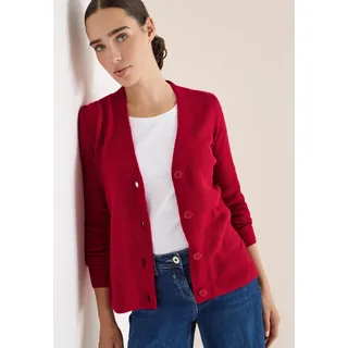 Cardigan CECIL, Damen, Gr. XXL (46), beaujolais rot, Strick, Obermaterial: 37% Baumwolle, 34% Polyacryl, 26% Polyester, 3% Elasthan, unifarben, normal hüftbedeckend, V-Ausschnitt, Flachstrickbündchen, Strickjacken Cardigan, mit Strukturdetail und Knopfleiste