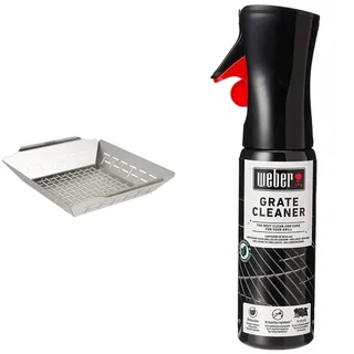 Weber 6434 Grillkorb aus Edelstahl, 30x35 cm, für Q-300/-3000-Serie und größere Gasgrills & 17875 Grillrost-Reiniger, 300 ml, Nebelspray, löst Fett- und Speisereste, schwarz