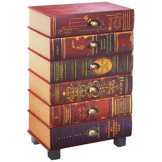 Kobolo Kommode Regal in Buchoptik - BOOKS - rot - 6 Fächer - aus MDF mit bedrucktem Kunstleder - Schrank für Sideboard - Bunt