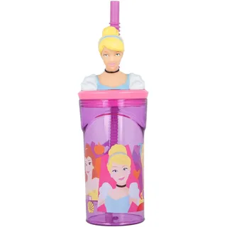 Wiederverwendbarer Kinderbecher mit Strohhalm und Deckel mit 3D-Figur und 360 ml Fassungsvermögen |Disney Princesses