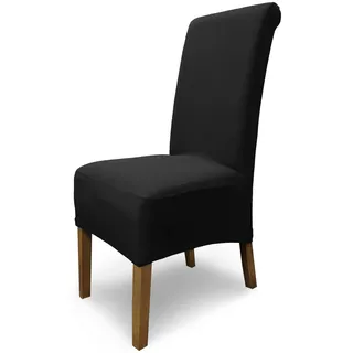 Scheffler Home Stuhlhussen Emma Cottina Schwarz 4er Set – Elastische waschbare Stuhlbezüge aus Baumwolle – Stuhlabdeckungen für Hochlehner Esszimmerstühle – Öko-Tex Zertifiziert