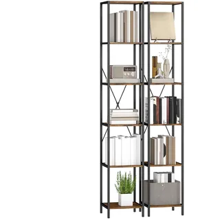 HOMCOM Bücherregal 2er-Set Regal mit 6 Ebenen, Standregal Industrial Dekoregal mit Stahlrahmen für Wohnzimmer, Homeoffice, Schlafzimmer, 30 x 30 x 174,5 cm, Rustikal-Braun