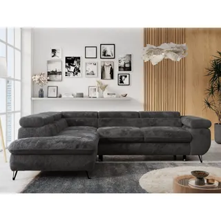 MKS Meble Ecksofa Sofa Anthrazit, Wohnlandschaft L-Form mit Schlaffunktion und Bettkasten, Schlafsofa mit Bettkasten, Sofa mit Einstellbare Kopfstützen, Peter L - Anthrazit Plüsch - Links Anthrazit - Grau