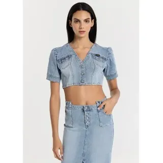 Lois Jeans für Damen. 431552610 Denim-Top mit blauen Puffärmeln (XS), Lässig, Baumwolle, Kurzarm