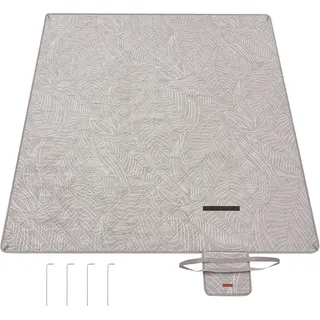 SONGMICS Picknickdecke, 300 x 200 cm, mit 4 Erdankern, groß, Campingdecke, für Park, Garten, Strand, wasserdicht, maschinenwaschbar, faltbar, Khaki mit tropischem Farn GCM010B03
