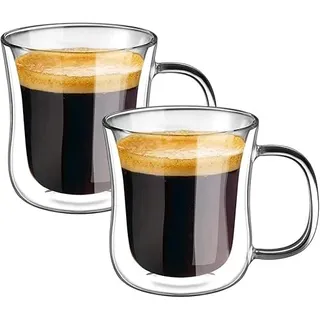ecooe Doppelwandige Espressotassen Espresso Glaser Set Borosilikatglas Kaffeetassen Glas 2er Set 120ml Kaffeeglas Teegläser mit Henkel für Cappuccino,Latte Macchiato,Tee,EIS,Milch,Bier