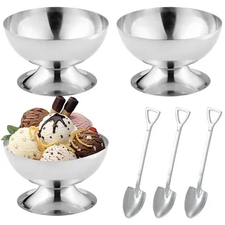 XineYuor Eisbecher 300ML,3PCS Eisschalen,Dessertschale Edelstahl,Dessertgläser mit fuß,Eisgläser Eiscremegläser Eisbecher ideal für Sorbet,Dessert,Tiramisu,Pudding,Eis