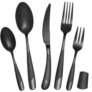 FANTICDE Besteck Set für 4 Personen,20 teilig Edelstahl Besteckset Schwarz Matt/Essbesteck Set mit Messer Gabel Löffel,Hochwertiges Edelstahlbesteck, Spülmaschinenfest