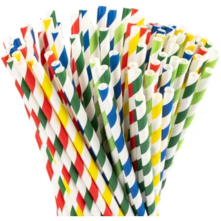 Carehabi 200 Stück Strohhalme Papier, gestreift Trinkhalme für Cocktails, Geburtstag, Hochzeit, Weihnachten, Babyparty, Feier und Party, 5 Farben