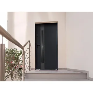 Eingangstür aus Stahl, voll und Edelstahl H207 x B100 cm - Rauchglas - schwarz und anthrazit - Stärke 55 mm - DIN rechts - BRAGA