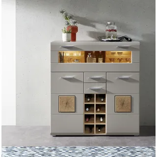 Innostyle Stella Trading FUN PLUS 2 Barschrank in Basalt mit Hirnholz-Applikationen - Modernes Highboard mit LED-Beleuchtung - 120 x 129 x 37 cm (B/H/T)