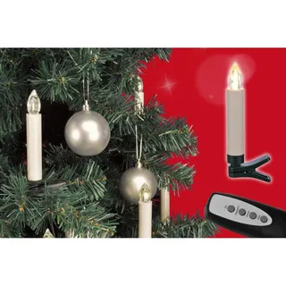 10 kabellose LED Weihnachtskerzen Christbaumkerzen Lichterkette + Fernbedienung - Weiß
