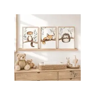 Generisch Waldtiere Poster Set Kinderzimmer – Otter, Fuchs & Igel Wandbilder – Babyzimmer Deko Mädchen & Jungen – Bilder Aquarell Tiere (DIN A4)