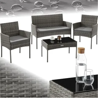 Tectake Rattan Gartenset Palese 4-tlg. Grau
