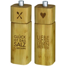 Salzmühle "Glück ist das Salz in der Suppe" + Pfeffermühle "Liebe gibt dem Leben Pfeffer"