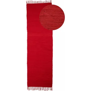 carpetfine Kelim Chindi uni Wendeteppich 80 x 400 cm Rot