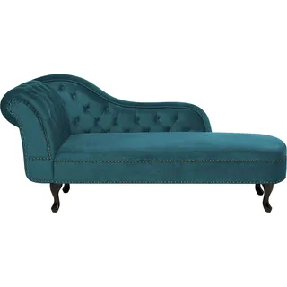 BELIANI Chaiselongue Linksseitig Blaugrün Samtstoff Holzfüße Glamourös - Blau, Schwarz