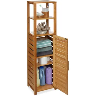 Relaxdays Badregal , Hellbraun , Holz , 33x119x25.5 cm , Badezimmer, Badmöbel, Hängeschränke