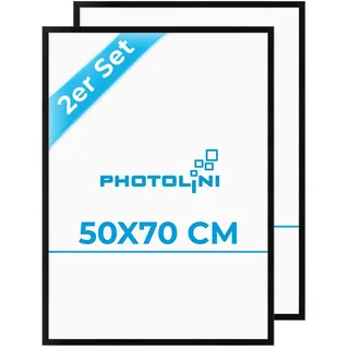 PHOTOLINI Bilderrahmen 50x70 Schwarz Holz MDF, 2er Set 50x70 Rahmen groß | Foto Rahmen zum Aufhängen, Rahmen 50 x 70 mit Acrylglas, Bilderrahmen Collage, photo frames for wall, 70x50 Puzzlerahmen