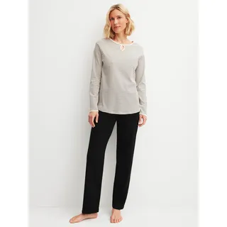 Schlafanzug CALIDA "Sweet Dreams", Damen, Gr. XS (36/38), charm cream, Interlock, Obermaterial: 100% Baumwolle, bequem lang, Rundhals, Homewear-Sets Schlafanzug, lockere Passform, Rundhals, Interlock-Qualität, Langarm, weich