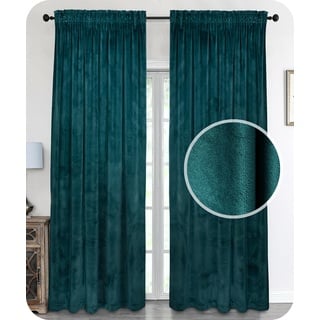 BEAUTEX Samt Vorhang Kräuselband U-Band Gardine Velvet abdunkelnd und Blickdicht, 140x245 cm (Breite 140 cm, Höhe 245 cm, Petrol)