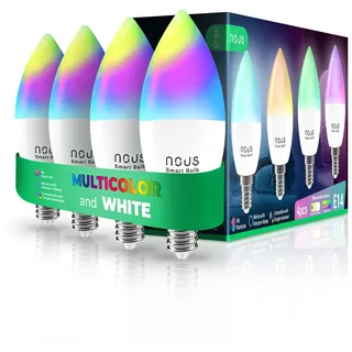 NOUS P4 Smarte WIFI Glühbirne RGB E14, WLAN Glühbirne Matter, Alexa kompatibel, LED Lampe Farbwechsel, App gesteuertes Licht, Glühbirne Farbwechsel, Smart Life/Tuya App, 2.4GHz WiFi