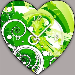 V102 Dixtime Designer Wanduhr, Wanduhren, Vintage Modell Herz - Grün