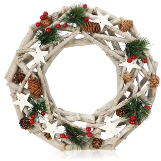 COM-FOUR® Tischkranz mit Sternen, Deko-Tischkranz aus Zweigen, natürlicher Türkranz zum selber Schmücken, DIY Naturkranz - Ø 36 cm (Adventskranz XXL)