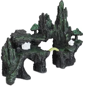 Relaxdays Aquarium Deko, Felsen, Versteck für Fische & Garnelen, HBT: 16,5 x 22 x 8 cm, Aquarium-Felsen, anthrazit/grün